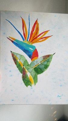 It's week #4 of art class and my second effort. "Bird of Paradise". Can't decide on rooster or fruit for next painting