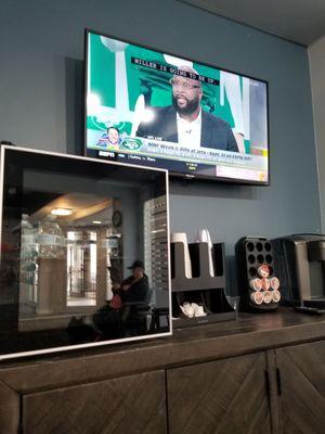 Water and coffee for clients in waiting area