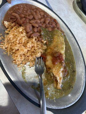 Chicken enchilada, charro beans,  DELICIOUS!  They've been here since the 80's so you know it's awesome.