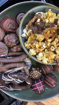 Various delicious chocolates and popcorn from another shop!