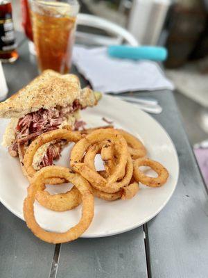 Rueben with onion rings