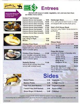 Entrees menu