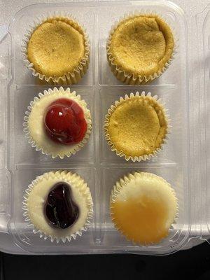 Variety of mini cheesecakes.