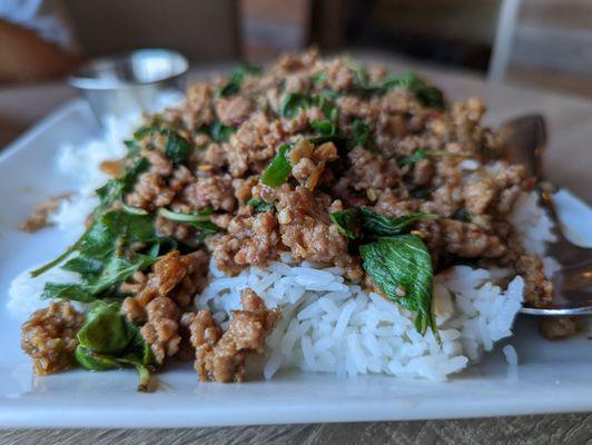 Basil pork over rice