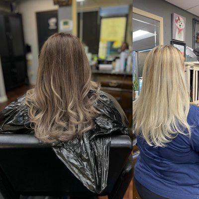 Reverse balayage from blonde hair