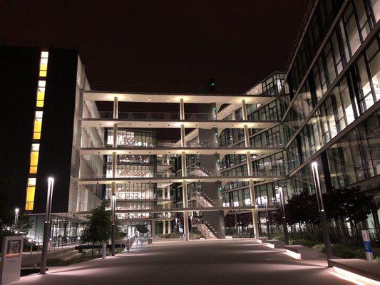 Tesla Supercharger at the Qualcomm headquarters. Looks so Superhero lair-like at night! June 2018