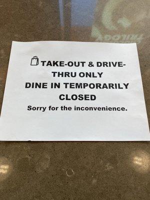 Sign Take-Out & Drive-Thru Only