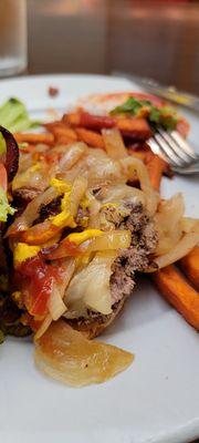 Flavor Burger and sweet potato fries