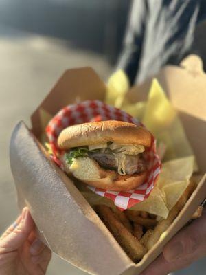 Frankenstein Burger plain with fries