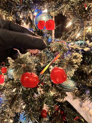 Cherries on wire for Christmas tree