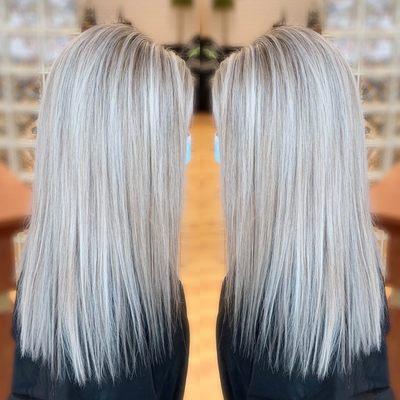 Platinum blonde highlights by Katie