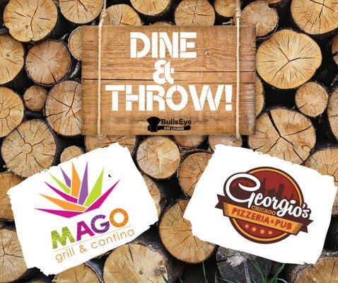 Partnered with Mago and Georgio's to bring you an axe throwing experience like no other!