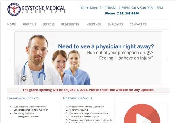 Keystone Medical Urgent Care Website, http://www.keystonemedicaluc.com/