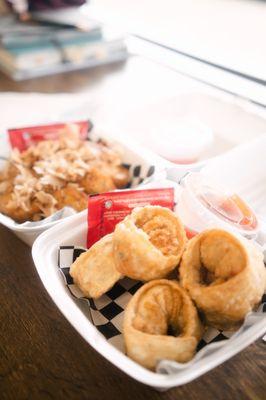 Kimchi dumplings and takoyaki