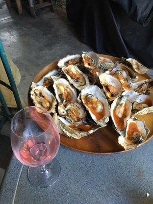 BBQ'd oyster and sparkling rose, another perfect pairing.