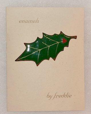 Christmas pin: enameling on copper, by Freddie Hart. Love it!