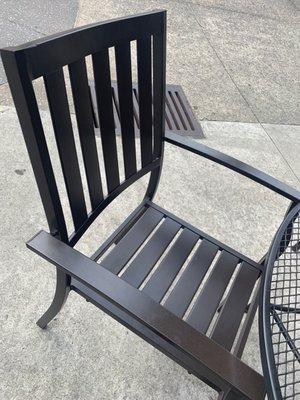 I am a collector of chairs. This one I found on a sidewalk really spoke to me. It is outside of a random restaurant and I love it.