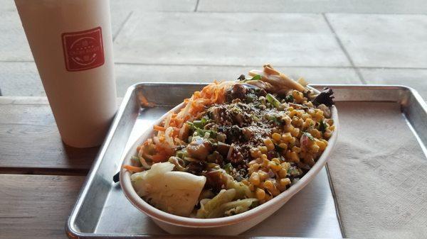 Salt & Pepper Pork Belly salad with a bunch of veggies