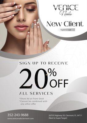 NEW CLIENT SPECIAL

https://venicenailsclermont.com/