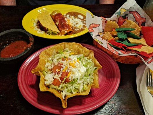 Taco Salad, Speedy Gonzalez Lunch specials.  Colorful nachos and salsa.  We enjoyed it.  The place is spacious and well decorated.