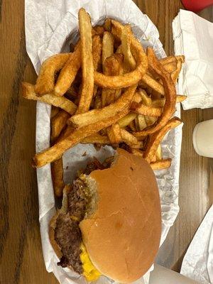 Double burger with bbq sauce and cheddar cheese.