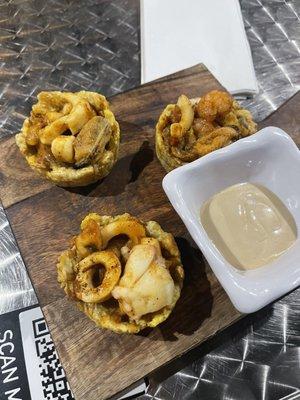 Seafood stuffed tostones