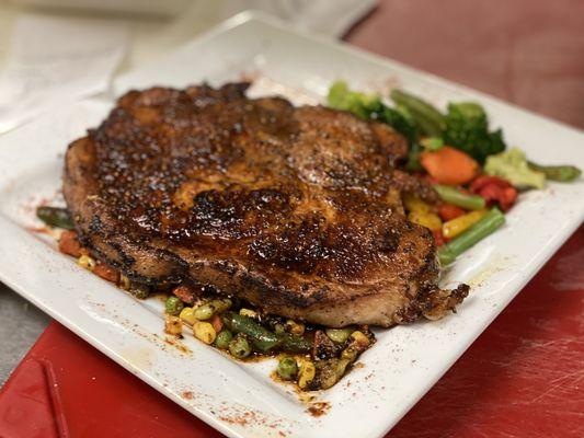 Pork steak blackened