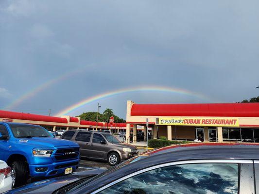 A rainbow over the restaurant.