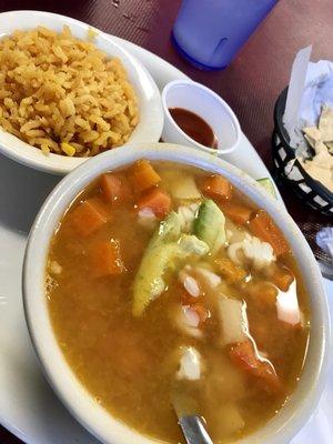 Caldo Tlalpeño (has chicken, carrots, avocado, cheese, and chipotle salsa)