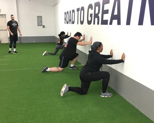 Working ankle mobility in our adult fitness class