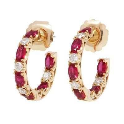 Exquisite Round Diamond and Oval Ruby Hoop Earrings by the Gleim Collection.