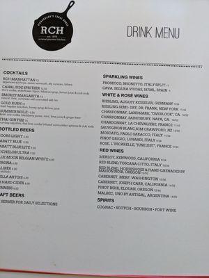 Standard Drinks Menu