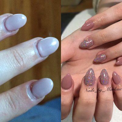 Picture on the left was done by another nail technician. Picture on right was done by yours truly, Marlene. You get what you pay for.