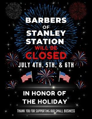 Don't forget to call & get your Fourth of July haircut scheduled! We will be closing in honor of the holiday the 4th, 5th, & 6th. Thank you!