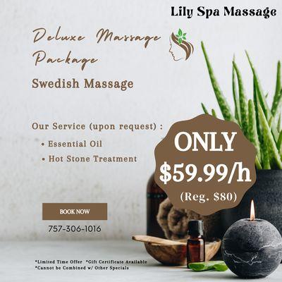 Lily Spa Massage
 3636 Virginia Beach Blvd #103, Virginia Beach, VA 23452
 Call us at 757-306-1016 or 917-302-7552