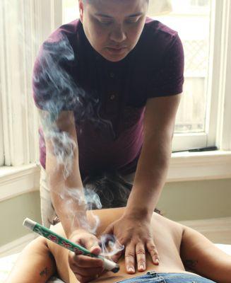 Moxibustion uses the herb known as Ai ye or mugwort to warm and move energy in the body.