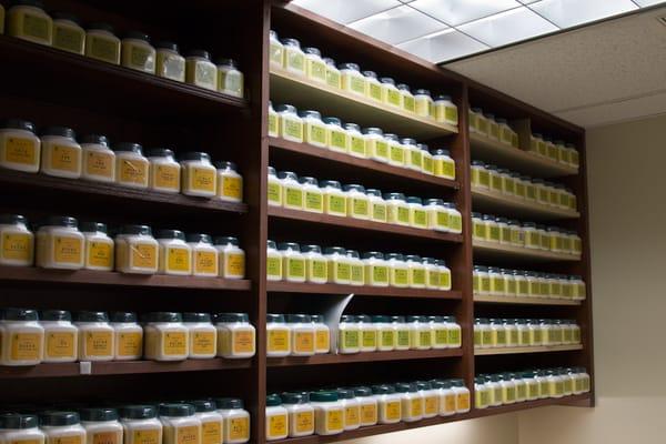 The herbal dispensary has over 300 clean and fresh herbs needed for clinical treatment