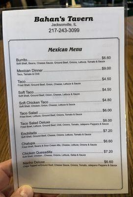 Mexican cover menu