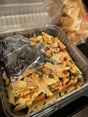 3-25-2022 Cajun Chicken Pasta, chips and salsa and a drink 3 for $10.99 deal