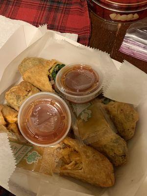 Buffalo Chicken, Jerk Chicken & Veggie egg rolls.