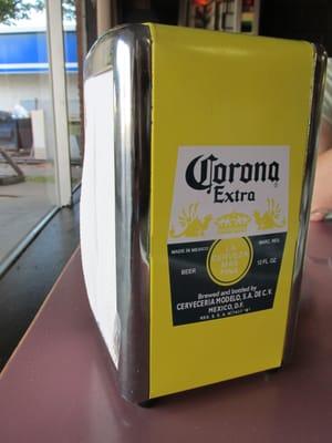 cool paper napkin holders with Corona beer branding