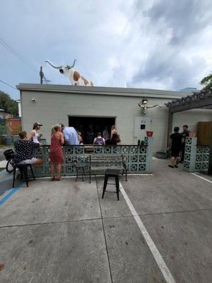 Exterior of building & outdoor patio area.