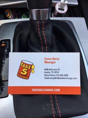 Take 5 Oil Change Business card