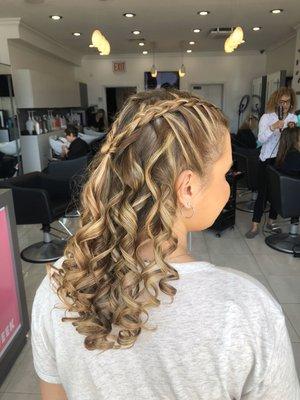 Prom hair !! giving her double style with braids and curls!!