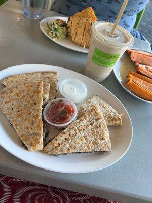 Portabella Quesadilla, 8. Golden Ticket Smoothie, sweet potato, Tuna Salad Wrap