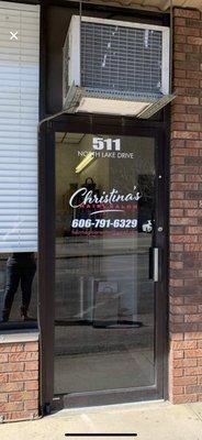 Office front door and new signage