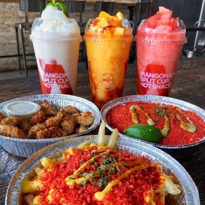 Zero's Appetizer menu include XXTRA Flamin' Hot Cheetos Fries / Elotes, Popcorn Chicken with a selection of signature fruit slushes.