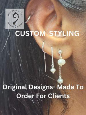 Pearl Piercing Perfection  Original pearl earrings and threader design made to order; get a chic, curated look with our styling service.