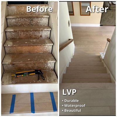 Before and after. LVP Stairs install