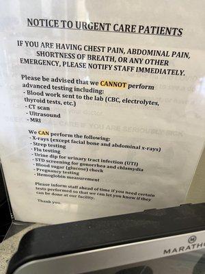 Urgent care notice